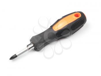Screwdriver with black rubber handle isolated on white background