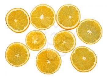 Fresh orange fruits slices isolated on white background