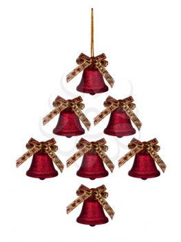 Red Christmas bells in the Christmas tree form isolated on white background