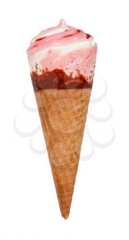 Ice cream with chocolate and strawberry isolated on white background