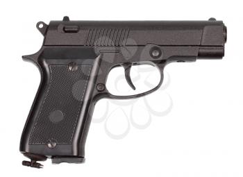 Black pneumatic pistol isolated on white background