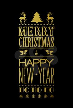Merry christmas typography poster with christmas tree and reindeer
