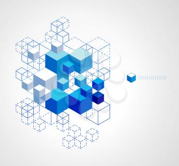 Abstract blue cubes vector background.