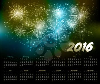 Vector Holiday Fireworks Background. Calendar 2016. EPS 10