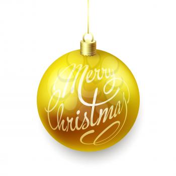 Gold Christmas balls isolated on white background