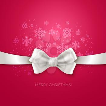 Pink Christmas background with white silk bow Vector illustration