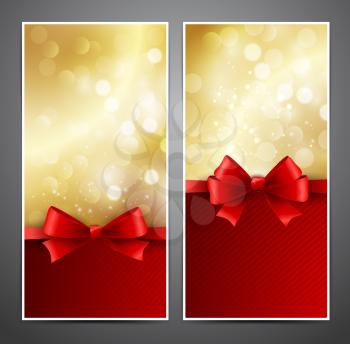 Vector gift card with red bow and ribbon