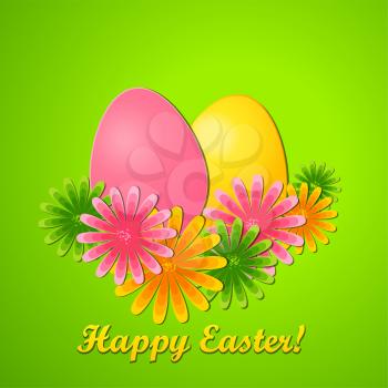 Vector illustration Easter card with eggs and flower