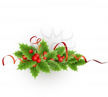 Vector Christmas holly with berries. EPS 10