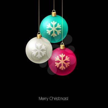 Christmas card with baubles. Christmas  tree decoration. Vector illustration.