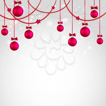 Merry Christmas tree greeting card with red bauble. Vector illustration. EPS 10