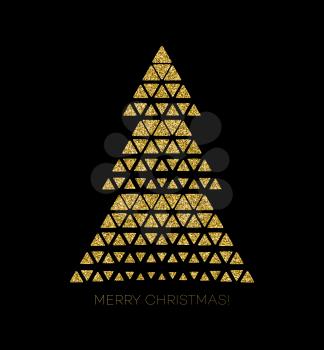 Vector illustration gold Christmas tree.  Holiday background