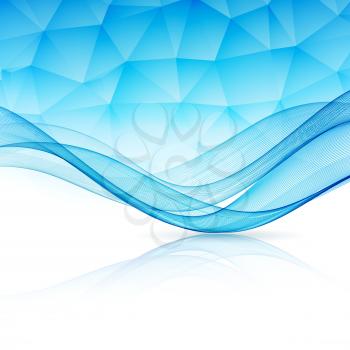 Abstract blue template background with wave and low poly.  Brochure design