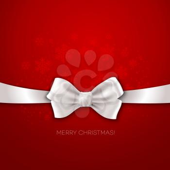 Red Christmas background with white silk bow Vector illustration