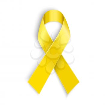 Vector Yellow awareness ribbon on white background. Bone cancer and troops support symbol