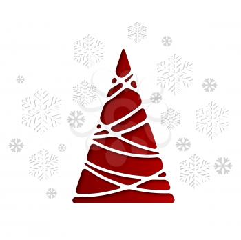 Vector illustration Christmas tree. Holiday background with snowflakes