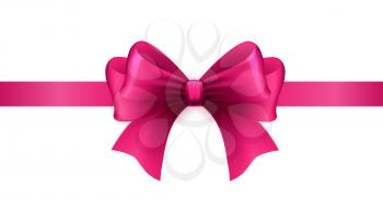 Magenta ribbon with bow on a white background. Vector illustration.