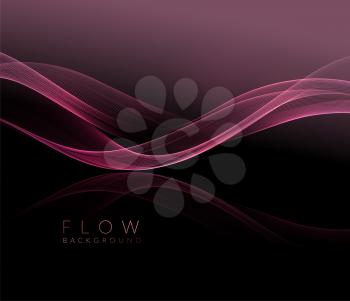 Abstract shiny pink wavy design element. Flow rose wave on dark background. Fashion motion design for website and advertising banner, gift voucher