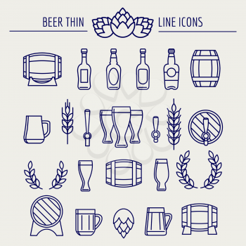 Beer thin line icons set isolated on grey background. Vector illustration