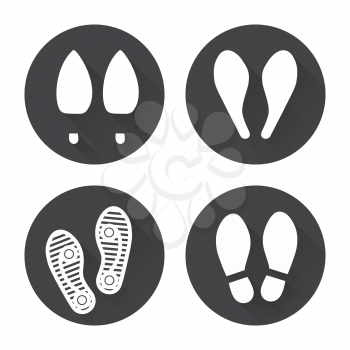 Flat footprint icons set with shadows vector
