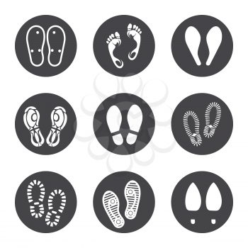 Footprint icons set vector illustration. Barefoot prints and boots footrints icons
