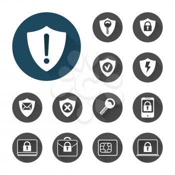 Security icons set vector with shadows on white background