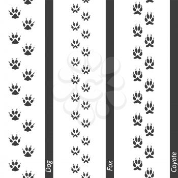 Animal footprints seamless border set. Vector footprint dog fox and coyote