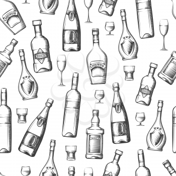 Seamless pattern with hand drawn alcoholic drinks. Vector illustration