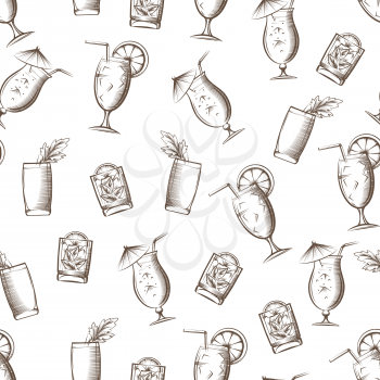 Summer cocktails seamless pattern on white background vector illustration