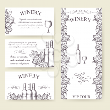 Winery bouqlet and cards templates set. Vector illustration