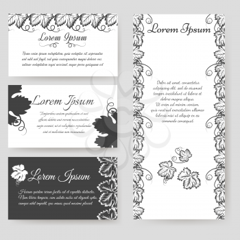 Personal card and flyer botanical design with grape leaves. Vector illustration