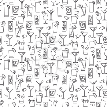 Black and white line cocktails seamless pattern vector
