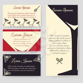 Drinks flyer template and drinks personal cards template set. Vector illustration