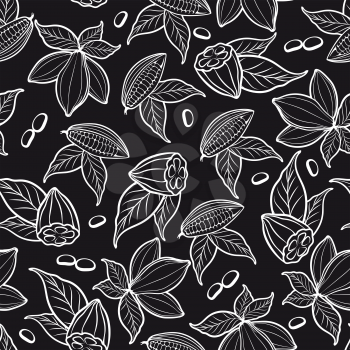 Black and white seamless pattern with cocoa beans. Vector illustration