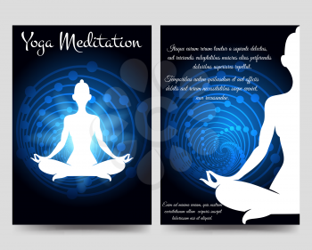 Yoga brochure flyers template with meditating person vector illustration