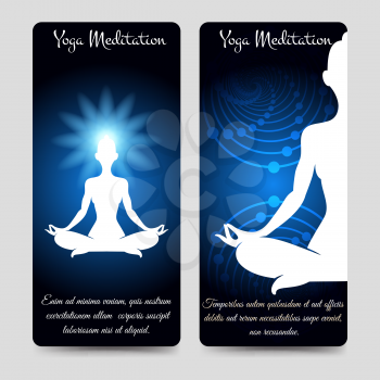 Yoga meditation brochure flyers template. Vertical eurosize vector flyers