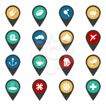 Navigation sign with flat popular travel icons vector set