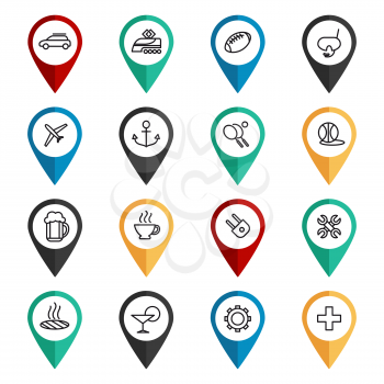 Travel navigation icons set. Map pointers set vector illustration