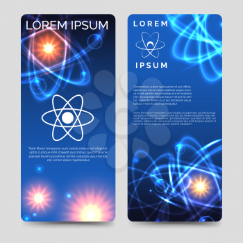 Scientific and technological brochure flyer template with atom model vector