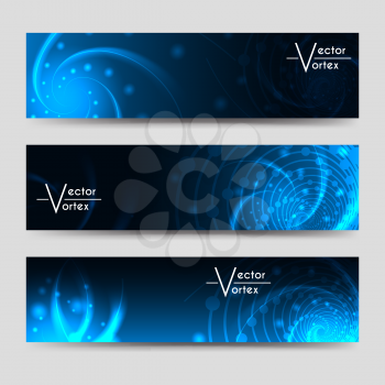 Horizontal banners set with vector vortex shine elements