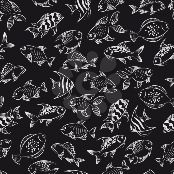Monochromic seamless pattern with hand drawn fish vector