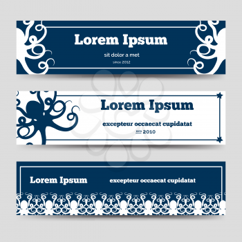 Ocean horizontal banners template with octopus vector