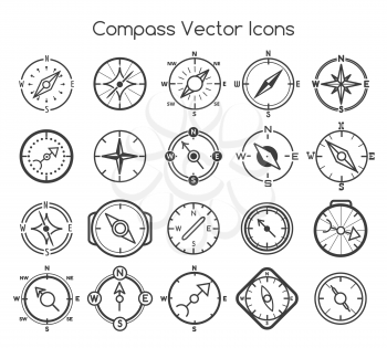 Compass black thin line icons on white background. Vector illustration