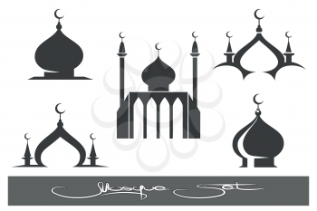 Mosques icons. Black mosque emblems set. Vector illustration