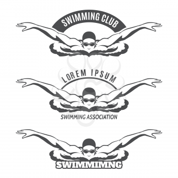 Swimming logo. Swimming man on wave logo or swimmer icon. Vector illustration