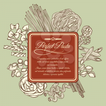 Perfect pasta label template. Hand drawn pasta vector illustration