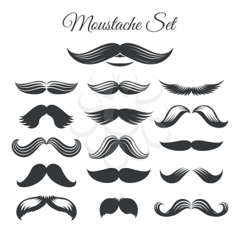 Mustaches icons. Black and white vector mustache icons or whisker signs for design with mustaches or print mustaches