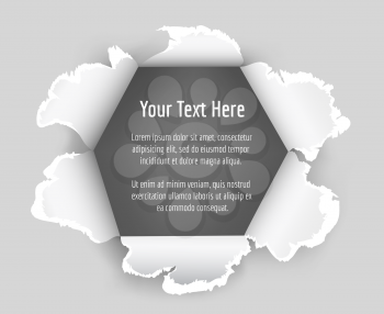 Paper hole vector. Hole in sheet of paper with a space for text. Torn paper vector illustration