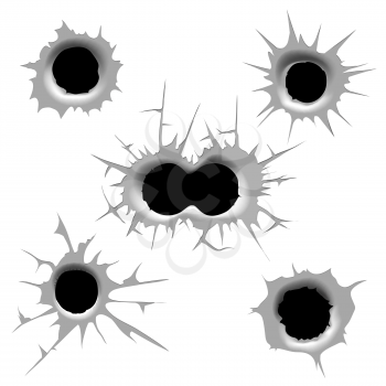 Vector bullet hole. Single and double bullet holes on white background