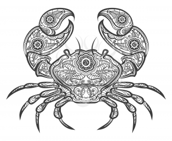Crab zentangle icon. Vector hand drawn line crab image on white background